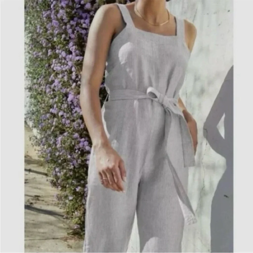 Everlane linen striped jumpsuit
